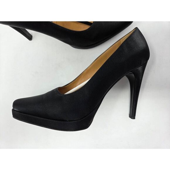 CASADEI ITALY BLACK SATIN SHIMMER PUMPS PLATFORM 4" HEELS WOMENS SIZE 8.5 M - Picture 2 of 10